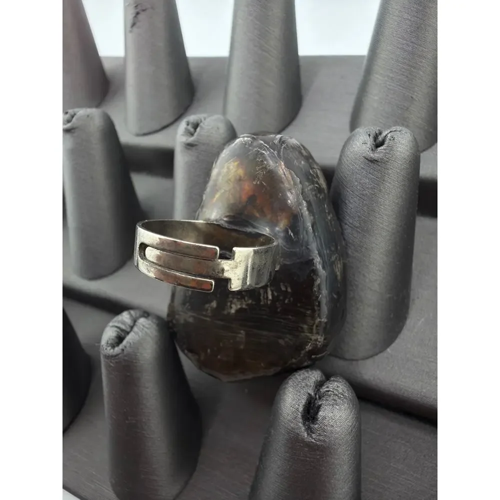 NWT Jade Gypsy Black Rock Adjustable Ring Funky Artsy Silver Buffalo Button